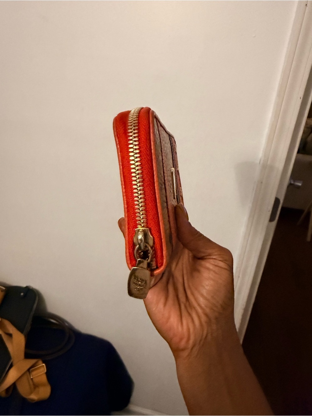 MCM Cognac Wallet with Orange Trim and Gold Accents - Picture 2 of 7
